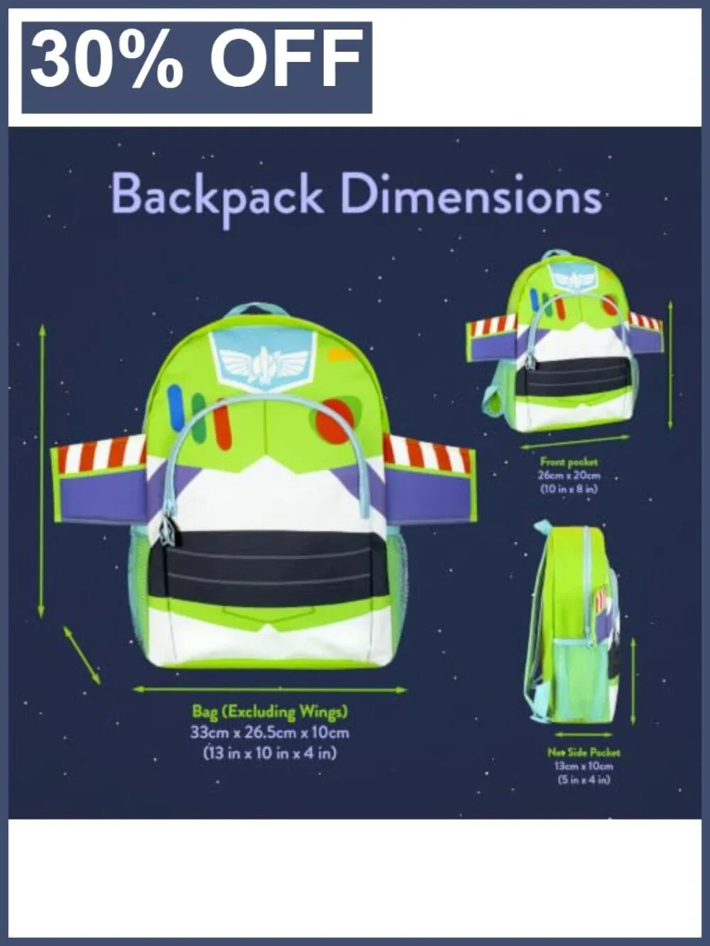 Disney Buzz Lightyear Kids Backpack Toy Story with Wings Daypack